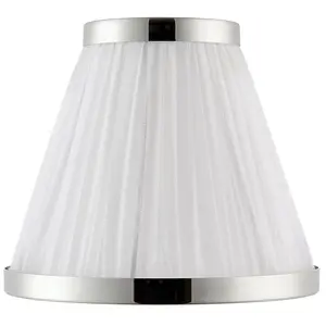 6" Luxury Round Tapered Lamp Shade White Pleated Organza Fabric & Bright Nickel