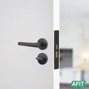 AFIT Matt Black Bathroom Door Handle Set - Thumb Turn & Release Set, Lock & Hinges (76mm) Olvera Range