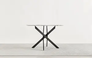 Furniturebox UK Novara White Marble Black Leg 120cm Round Dining Table & 4 Green Velvet Milan Chairs