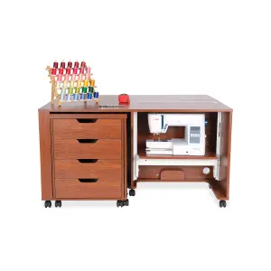 Laverne & Shirley Fold-away Sewing Cabinet with Drawers in Teak