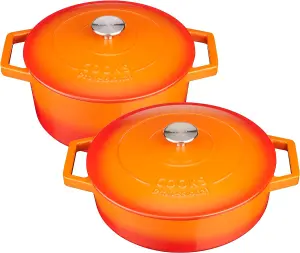 Cast Iron Casserole Set of 2 26cm & 28cm / 4.3L & 5.8L Dishes Oven Proof Enamelled Cast Iron Pans with Lids