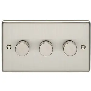 3 Gang 400W 2 Way Rotary Dimmer Switch SATIN STEEL Light Dimming Wall Plate