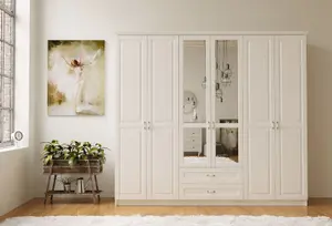 CHARLOTTE 6 Door 2 Drawer Mirrored White Wardrobe