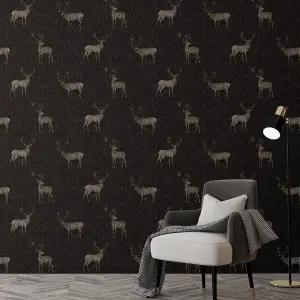 Arthouse Heritage Stag Charcoal/Copper Wallpaper