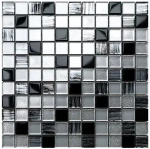 Glass mosaic on mesh for bathroom or kitchen 300mm x 300mm - Black Sabbath