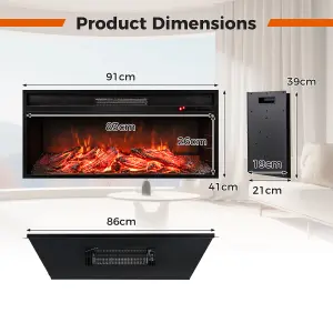 COSTWAY 86 cm Electric Fireplace 5000 BTU Recessed Fireplace Insert w/ Remote Control