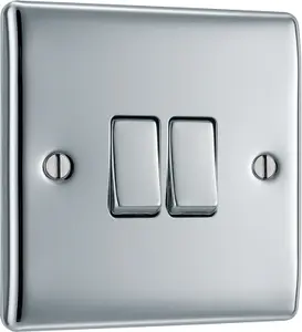 BG 16A 2 way 2 gang Light switch Gloss Chrome effect