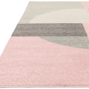 Pink Flatweave Geometric Modern Rug Easy to clean Dining Room-80cm X 150cm