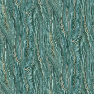 Galerie Elle Decoration Green Gold Marble Embossed Wallpaper