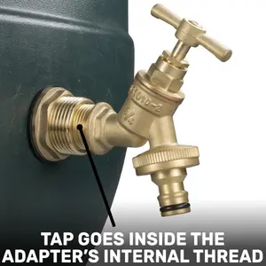 water butt/storage tank outlet adaptor with brass bib tap,requires a 26mm hole