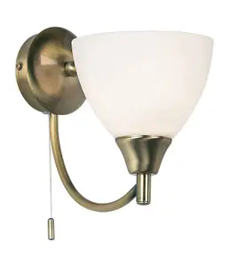 Luminosa Alton 1 Light Wall Light Antique Brass with Opal Glass Shade, E14