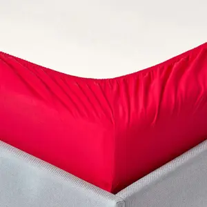 Homescapes Red Egyptian Cotton Deep Fitted Sheet 200 TC, Single