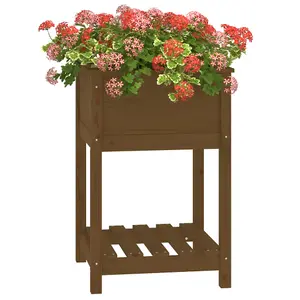 Berkfield Planter with Shelf Honey Brown 54x54x81 cm Solid Wood Pine