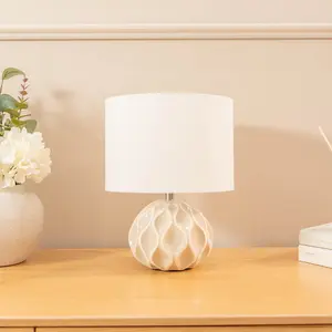 ValueLights Luca Pair of Natural Textured Ceramic Table Lamps with a Cream Fabric Lampshade Bedside Light - Bulbs Included