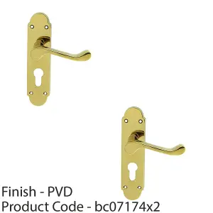 2 PACK - Victorian Scroll Latch & EURO Lock Door Handle Brass PVD Lever Shaped Backplate