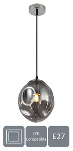 HARPER LIVING 1xE27/ES Pendant Ceiling Light, Smoke Grey Finish, Oval Shade, Adjustable Height