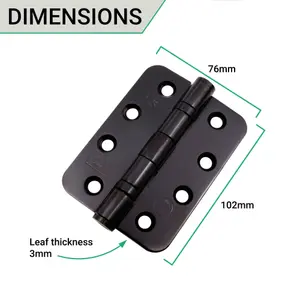 EAI 4" Fire Door Hinges 4" Stainless Steel Grade 13  - 102x76x3mm - RADIUS - Black - Pair - Including Screws