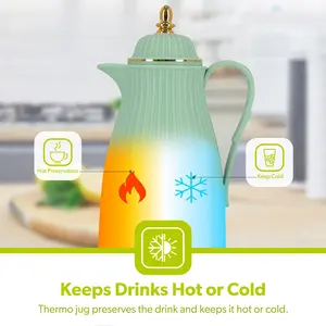 Royalford Glass Vacuum Flask, Vacuum Insulated Tea Carafe 1000ML -Heat & Cold Retention, Thermal Insulated Airpot, Green