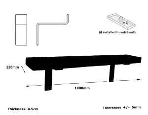 Reclaimed Wooden Shelf with Bracket Bent Down 9" 220mm - Colour Dark Oak - Length 190cm