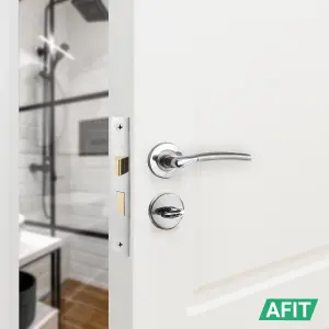 AFIT Door Handle Bathroom Set - Polished/Satin Chrome Finish - 64mm Lock 76mm Hinges Boston Range