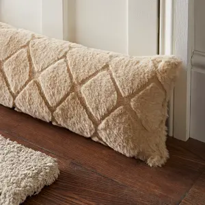 Catherine Lansfield Cosy Diamond Faux Fur Door Draught Excluder Natural