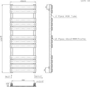 Rinse Flat Panel Chrome Towel Radiator Bathroom Heated Towel Rail 1200x450mm