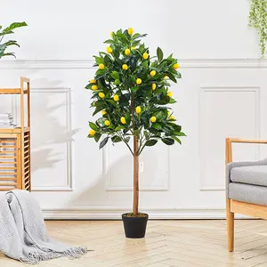 Lemon Tree Artificial Plant Fruit Tree with Realistic Lemon in Black Pot 120 cm