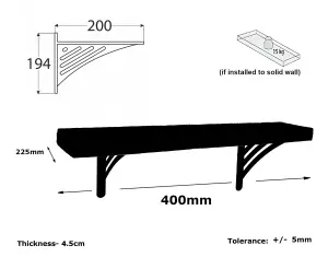 Wooden Rustic Shelf with Bracket WAT Black 220mm 9 inches Teak Length of 40cm