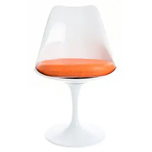 White Tulip Dining Chair with Orange PU Cushion