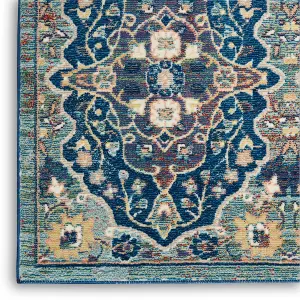 Navy Multicolor Luxurious Traditional Persian Bordered Floral Rug Easy to clean Living Room Bedroom and Dining Room-269cm X 361cm