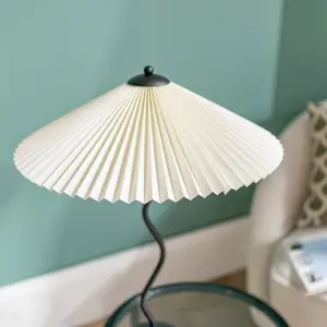 ValueLights Black Metal Wavy Single Stem Table Lamp with White Origami Pleated Shade