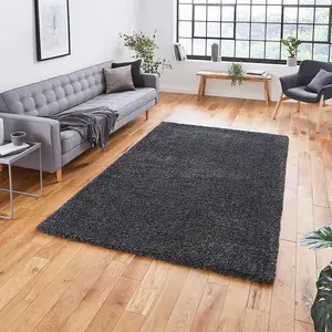 Dark Grey Plain Shaggy Modern Plain Easy to Clean Soft Rug For Dining Room -80cm X 150cm