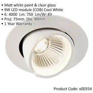 4 PACK Fully Adjustable Ceiling Downlight - 9W Cool White LED - Matt White