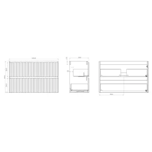 Banyetti Linea Matt White Ribbed Double Drawer Wall Hung Vanity Unit 1000mm x 390mm