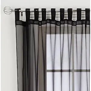 Home Curtains Voile Tab Top Panels 59w x 63d" (149x160cm) Black (PAIR)