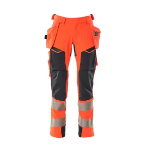 Mascot Accelerate Safe Trousers with Holster Pockets - Hi-Vis Red/Dark Navy   (34.5) (Leg Length - Regular)