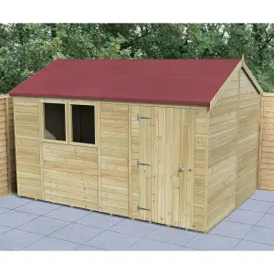 Forest Garden Timberdale 12x8 ft Reverse apex Wooden Shed with floor (Base included) - Assembly service included