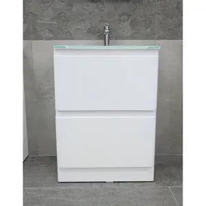 Bridge 595mm Single Bathroom Vanity with Integrated Glass Basin White / White