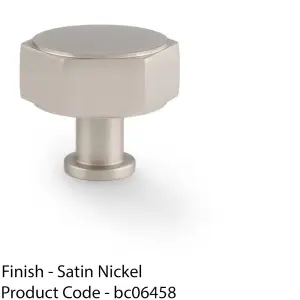 Industrial Hex Cabinet Door Knob - 40mm Satin Nickel Cupboard Pull Handle