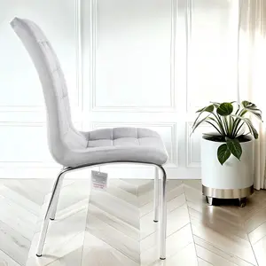 2x Eterno Velvet Luxurious Soft Light Grey Dining Chairs With Silver Legs