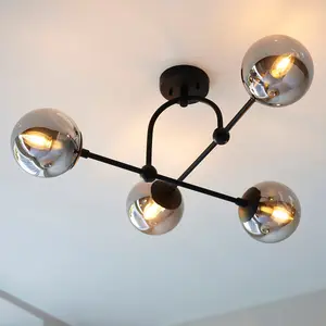 Luminosa Trieste Globe Ceiling Light Matt Black, Smoked Mirror Glass