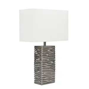 ValueLights Etienne Silver Modern Ripple Effect Ceramic Table Lamp with White Light Shade