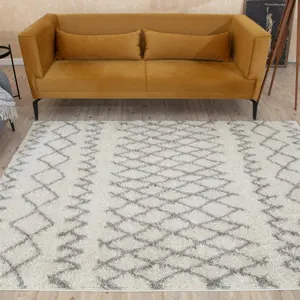 Moroccan Ivory Grey Shaggy Living Room Rug 900