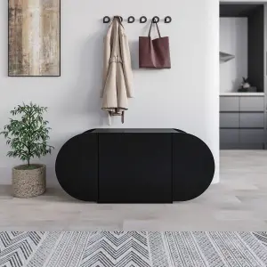 Decortie Modern Pozy Shoe Bench Storage Black 110(W)cm Oval Shape 3-Door Minimal Organiser for Office, Hallway