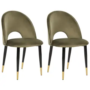 Set of 2 Dining Chairs MAGALIA Velvet Olive Green