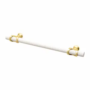 DecorAndDecor - AMELIA Matt White & Gold Knurled T-Bar Kitchen Cabinet Pull Handles - 320mm - Pair