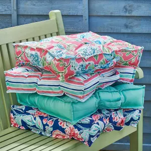 Pink Floral Garden Booster Cushion - Floor Pillow or Furniture Seat Pad with Water Resistant Fabric & Handle - 51 x 51 x 10cm