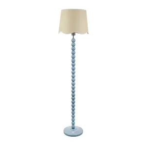 ValueLights Bobbins Powder Blue Floor Lamp with Linen Scallop White Trim Shade and LED Bulb