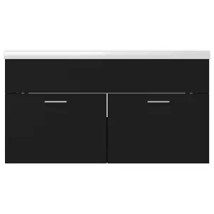 Berkfield Sink Cabinet with Built-in Basin Black Engineered Wood