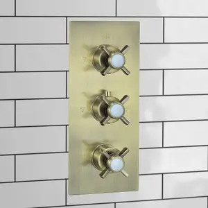 ENKI Edwardian Antique Brass Crosshead 2-Outlet Solid Brass Thermostatic Triple Shower Valve TSV062